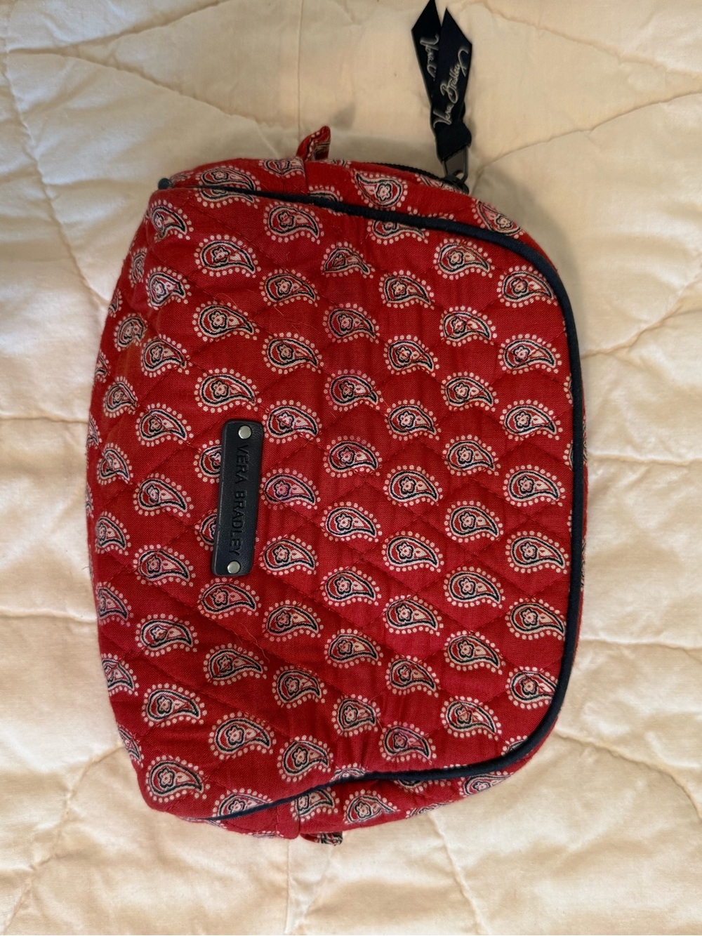 Vera Bradley Red Paisley Quilted Makeup Case with Navy Trim
